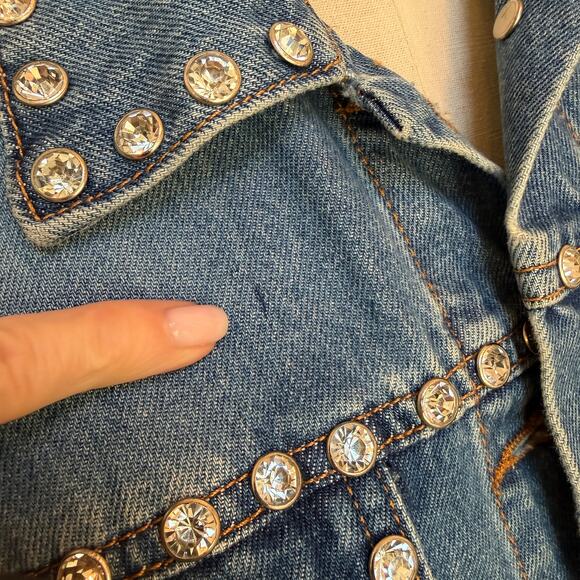 Veronica Beard Cara Cropped Jean Denim Rhinestone Studded Jacket - Picture 4 of 7